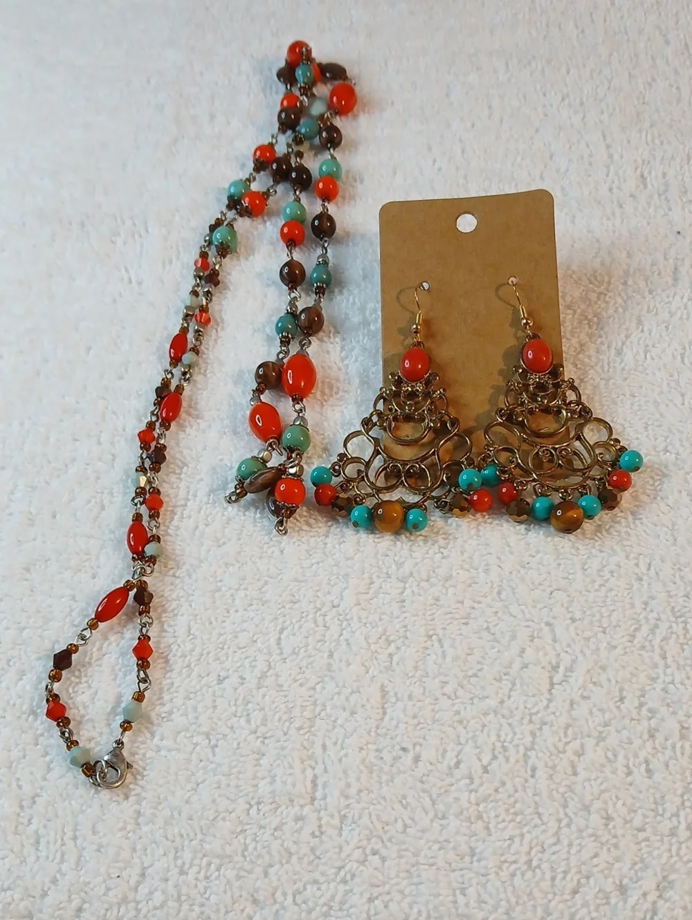 Boho Multicolor Beaded Necklace and Earrings Set